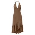 thumbnail image 4 of QUNYINEY Sleeveless Dresses for Women Summer A Line Midi Halter Sundress Loose Fit Ruffle V Neck Solid Dresses, 4 of 6