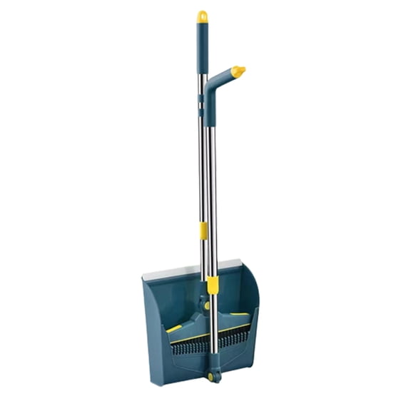 Retractable Broom and Dustpan Set with Stainless Steel Pole, Foldable Standing Broom Combo with Cleaning Teeth, Indoor Outdoor Sweeping Set for Kitchen Lobby Office