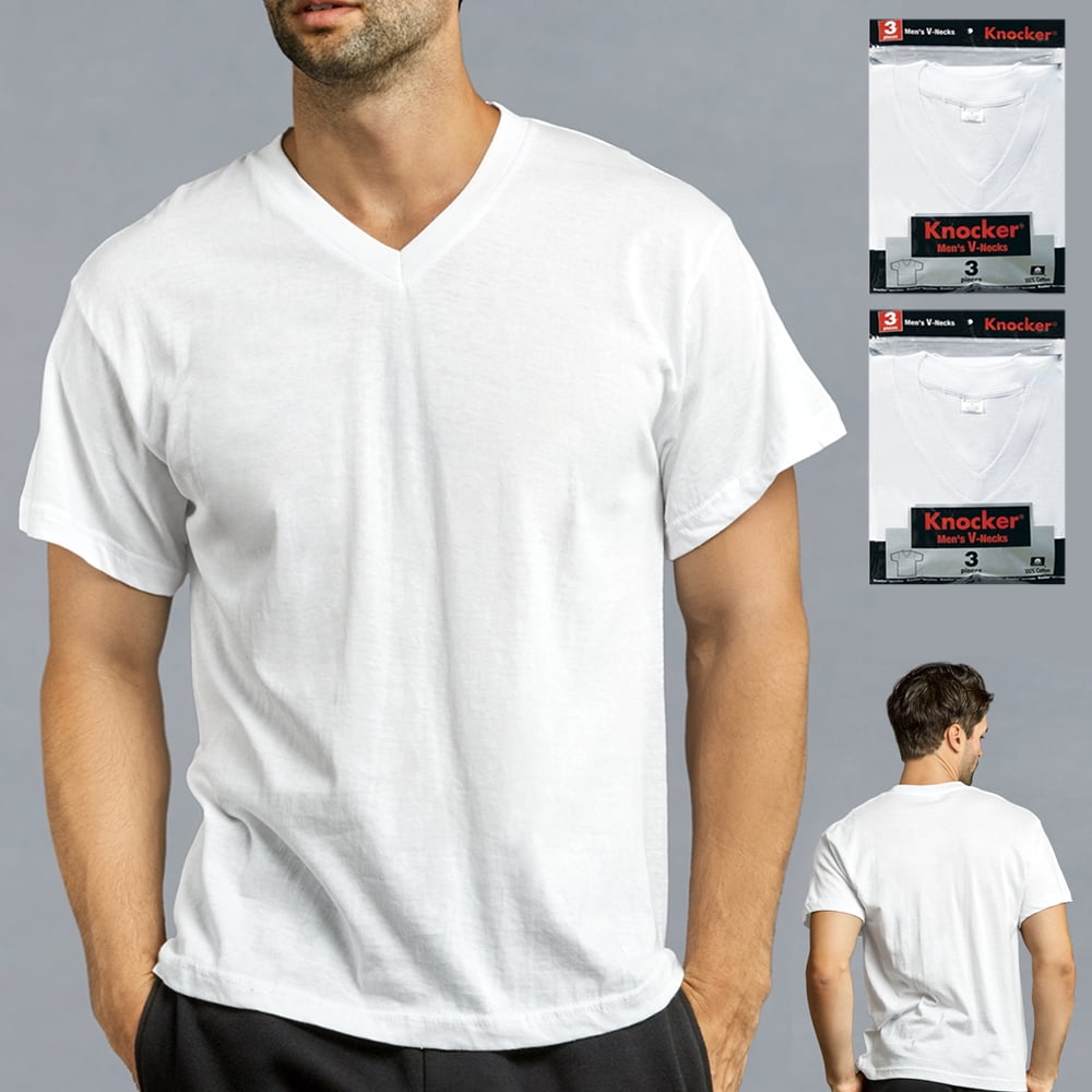 Vneck New Mens V-Neck T-Shirt 100% Cotton Plain V Neck Tee Black Comfy XS-2XL
