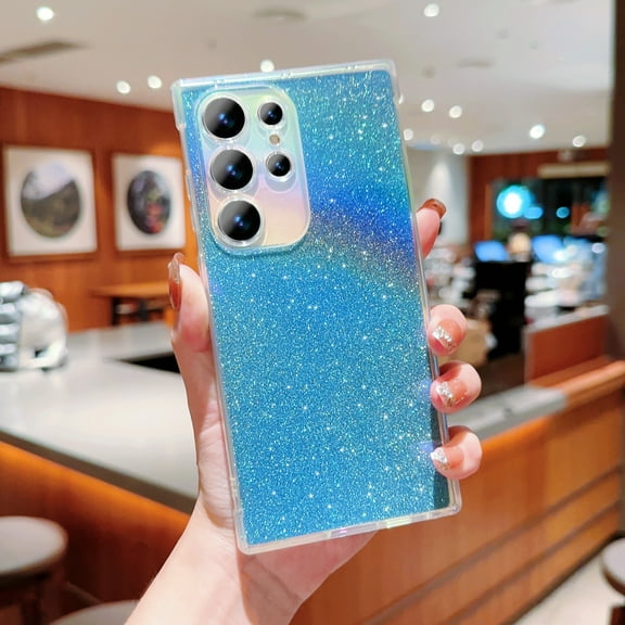 Compatible for Samsung Galaxy S23 Ultra Protective Glitter Case, Shiny Bling Paper Clear Phone Case, Slim Lightweight Shockproof with Shimmering Gradient Shell Cover for Galaxy S23 Ultra, Blue