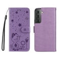thumbnail image 2 of SaniMore for Samsung Galaxy S22 6.1" 2022 Case, PU Leather Skin with Embossed Cat Flip Magnetic Cover Card Slots Kickstand Detachable Lanyard Full Around Wallet Case for Galaxy S22, Purple, 2 of 11