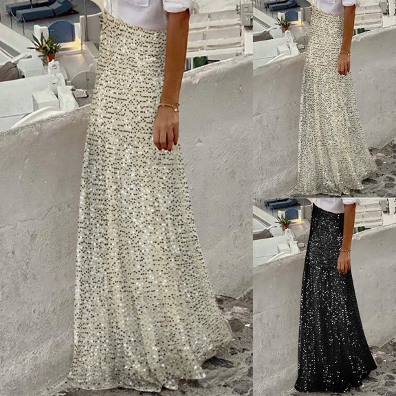 Daiosportswear Women'S Sequin Skirt - Elegant Elastic High Waist Glitter Pencil Maxi Skirts Shimmer Cocktail Party Sparkly Skirt,Skirts for Women Black 10(XL)