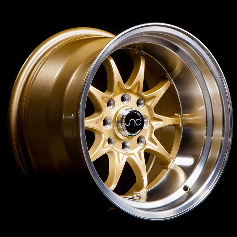 JNC Wheels 15" JNC003 Gold Machined Lip Rim 4x100/4x114.3 15x8