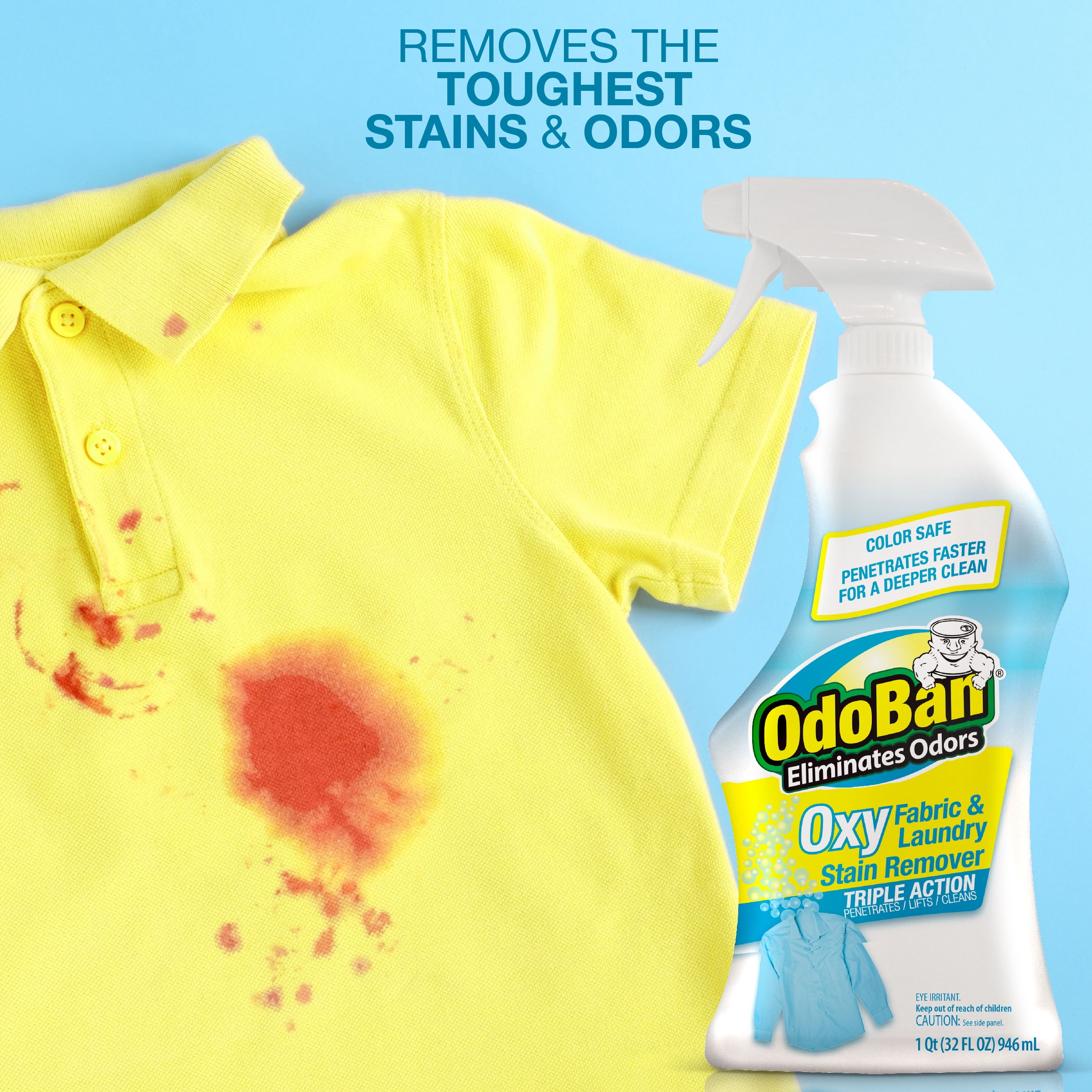 OdoBan Ready-to-Use Oxy Fabric and Laundry Stain Remover, Triple Action Stain Eliminator, 6-Pack, 32 Ounce Spray Each