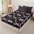 thumbnail image 2 of Homewish Pink Bowknot Ribbon Zipper Twin Comforter Sets with Fitted Sheet and 2 Pillowcases For Kids,Cute Coquette Bowtie Girls Zipper Bedding Set,Black Reversible,4-Piece, 2 of 7