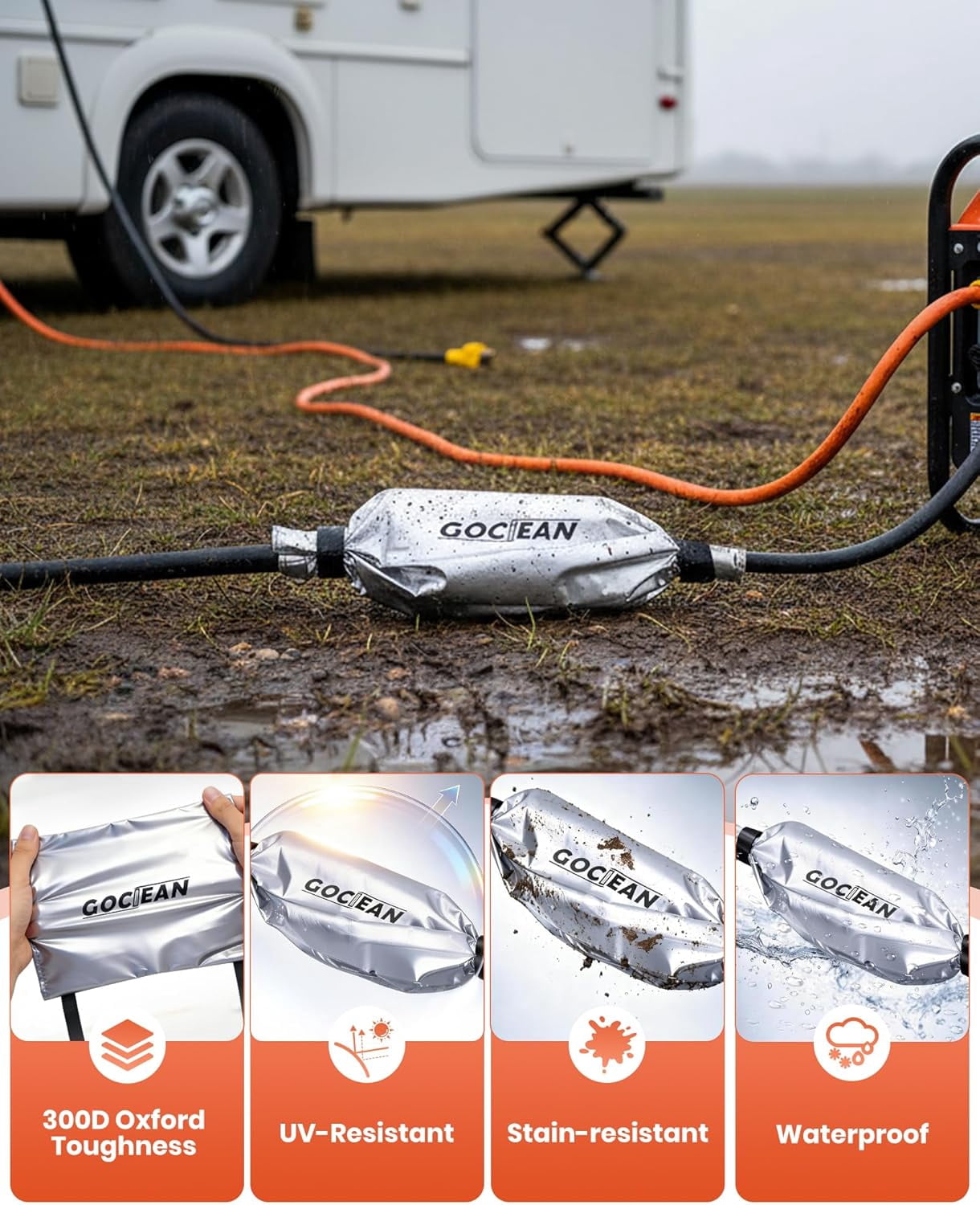 JJEAN-Waterproof Extension Cord Connection Cover, RV Outdoor Extension Cord Cover, Outdoor Plug Connection Protector for RV, Generator, Lawn & Garden, UV-Resistant, Dirt-Resistant, Weatherproof