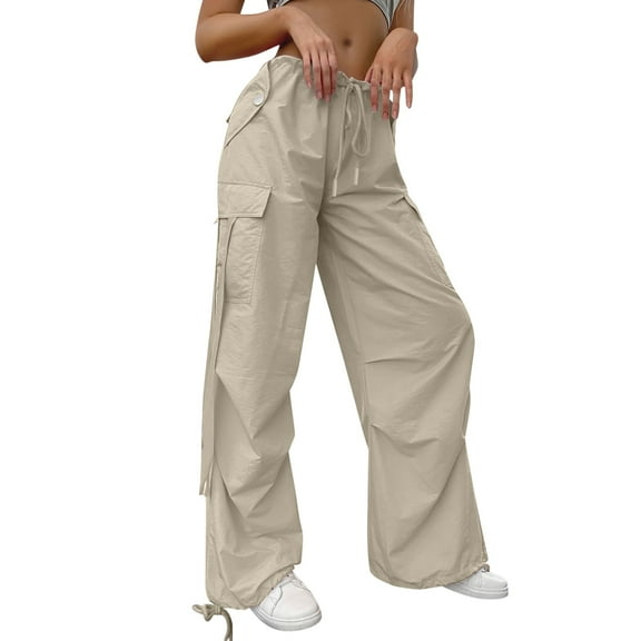 Xudanell Womens Cargo Pants Wide Leg High Waisted Pants Casual Baggy Pants with Pockets (Grey,S)