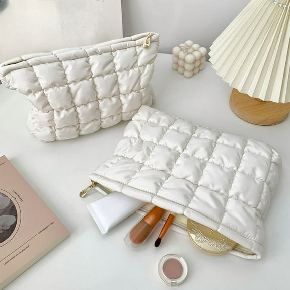WNFJR Women's Large Capacity Soft Quilted Cosmetic Bag - Portable Organizer with Module Partitions for Makeup & Toiletries - Lightweight & Practical