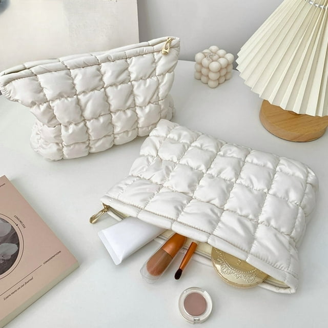 Bolsa de cosméticos acolchada suave - Organizador de maquillaje de gran capacidad con múltiples compartimentos, estuche portátil para viajar para mujeres