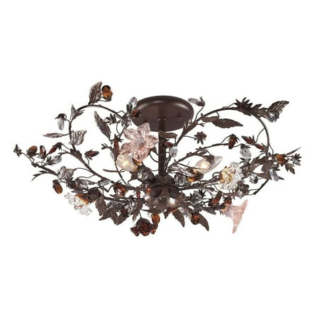Floret 3 Light - New Product Cristallo Fiore 3 Light Flushmount In Deep Rust With Crystal Florets 7046/3 Sold by VaasuHomes