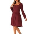 thumbnail image 4 of INSPIRE CHIC Sweater Dress for Women's Scoop Neck Pockets Stretchy Puff Long Sleeve Knit Dresses Wine L, 4 of 4