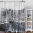 thumbnail image 2 of Winter Holiday Shower Curtains Set Ornaments Pine Trees Nature Lake Scenery Happy New Year Merry Christmas Shower Curtains with Hooks for 72x84 Inches Waterproof Polyester Bathroom Bathtubs, 2 of 6