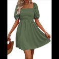 thumbnail image 1 of Vestido Bohemio de Corta Abullonada para Mujer, Escote Cuadrado, Corte A, Verde, Talla S, 1 of 8