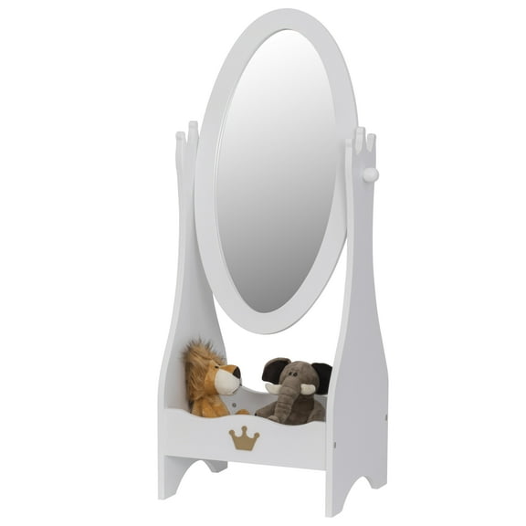 STAROUS Kids Full Length Mirror, Kids Free-Standing Wooden Dressing Mirror with Adjustable Viewed, Girl's Vanity Dress-Up Mirror with Storage for 3-7 Years Old, White