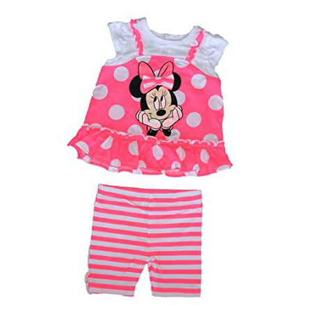 [P] Disney Infant Girls' Minnie Mouse Polka Dot T Shirt & Striped Bike Short Outfit 6/9M