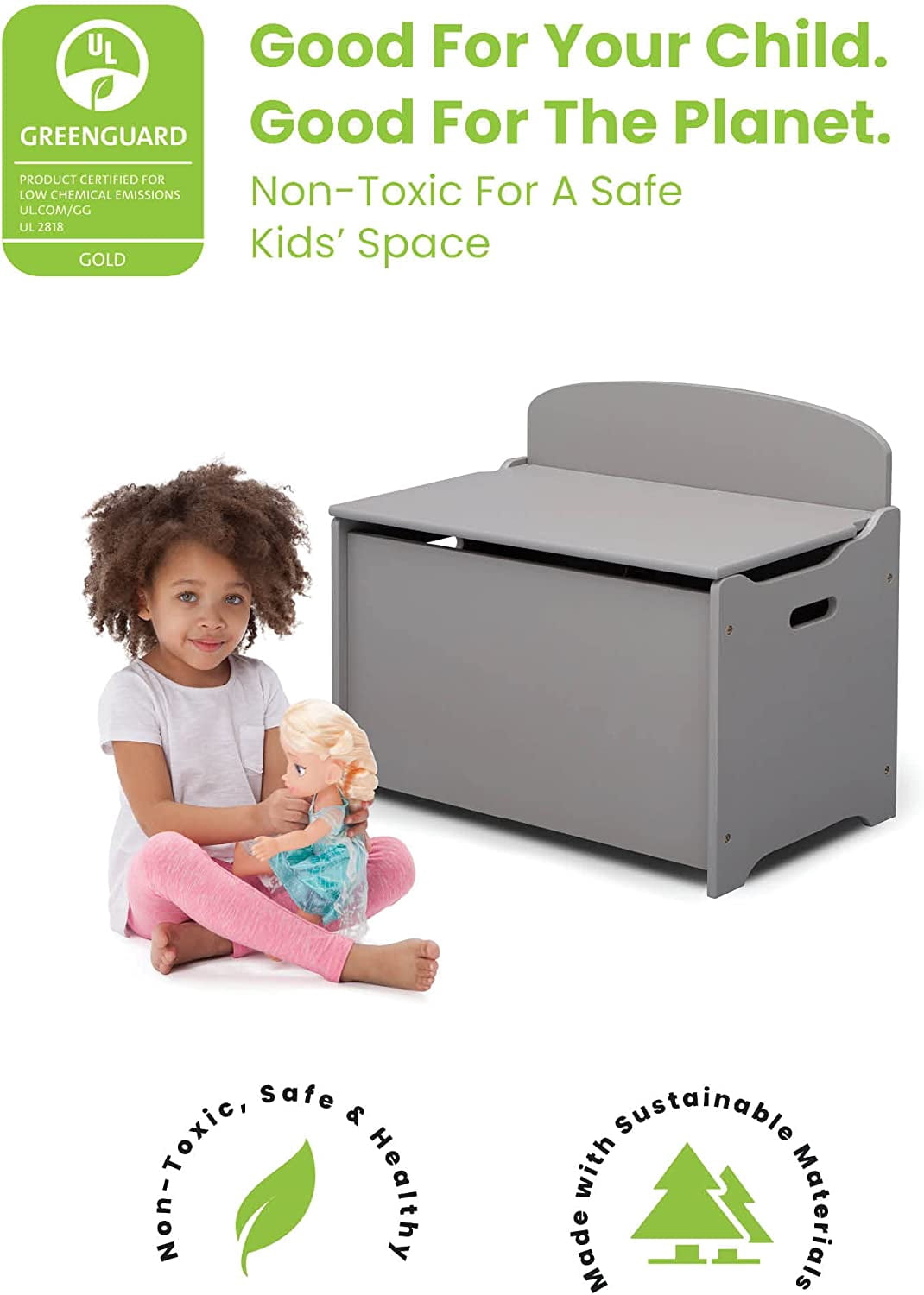 MySize Deluxe Toy Box  Sturdy Wood Storage with Safety Hinge for Kids Room Organization