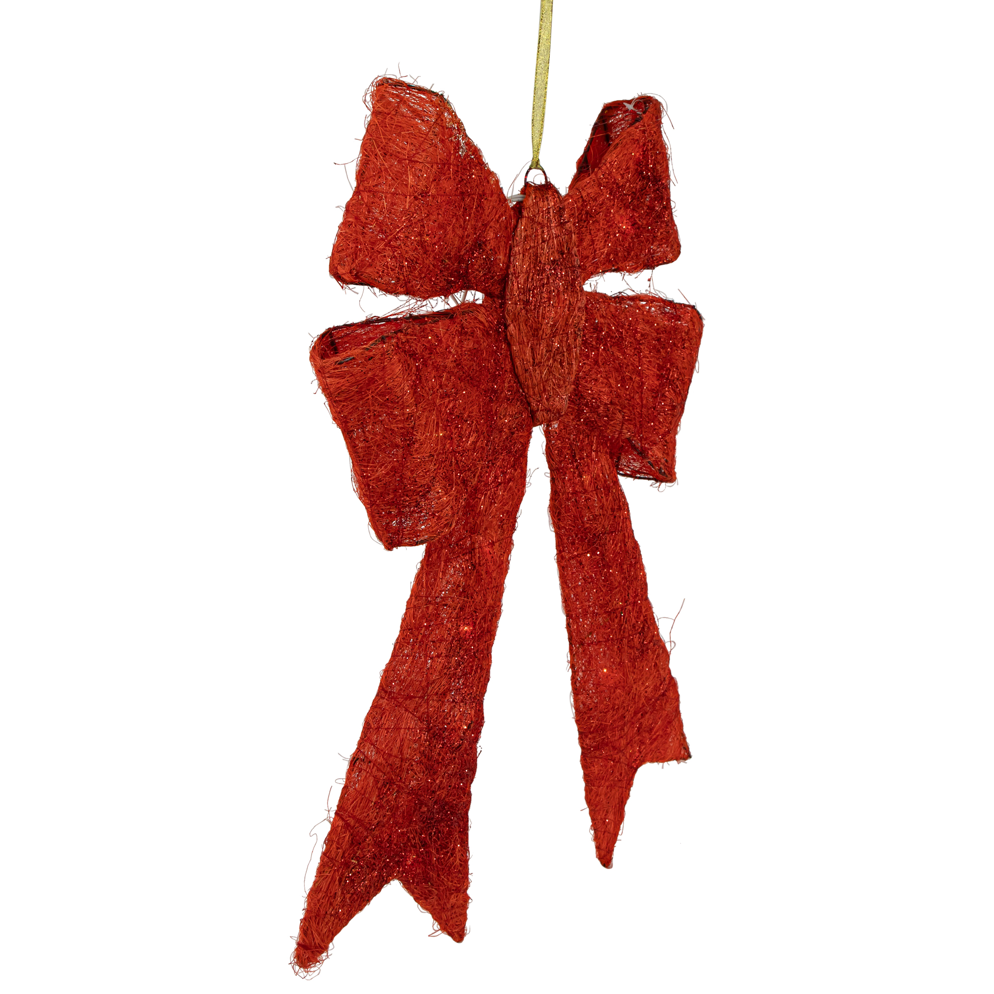 Northlight Lighted Sparkling Sisal Outdoor Christmas Double Bow - 23" - Red - Clear Lights