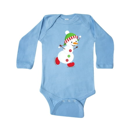 

Inktastic Ice Skating Snowman Snowman With Hat Carrot Nose Gift Baby Boy or Baby Girl Long Sleeve Bodysuit