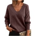 thumbnail image 2 of Women's Fashion Casual Solid Color Sweater Set Head V Neck Warm Long-sleeved Sweater for Fall Winter Layering and Comfort,Coffee,5XL, 2 of 7