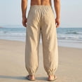 thumbnail image 3 of Havenx Men's Cotton Linen Pants Elastic Waist Drawstring Lantern Pants with Pockets Straight Leg Trousers Loose Fit Summer Beach Vacation Daily Jogger Pants,Khaki S, 3 of 5