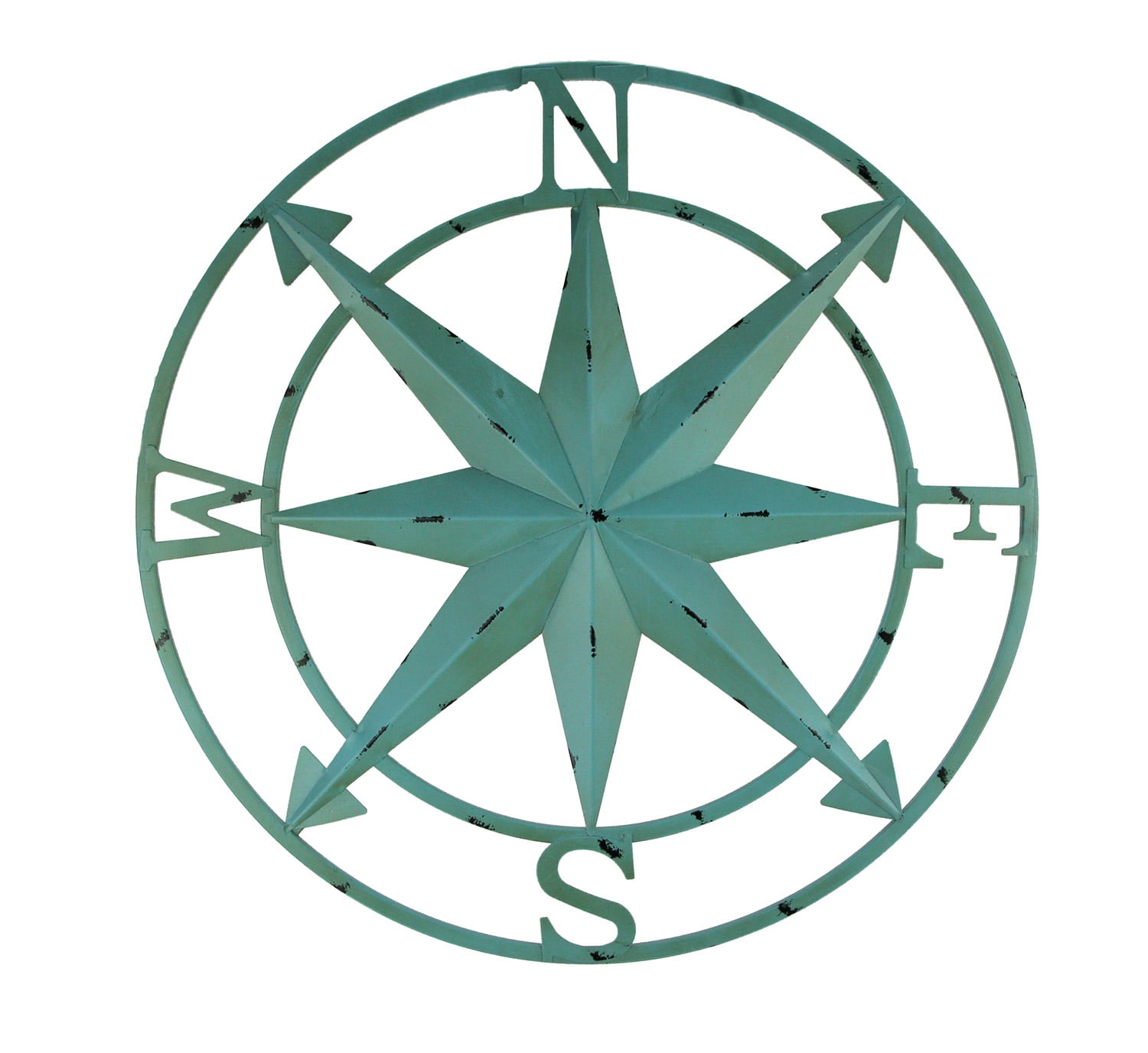 20 Inch Distressed Metal Compass Rose Nautical Wall Decor Indoor