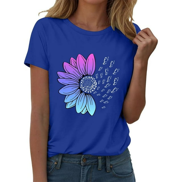 UANWENN T-Shirt à Manches Courtes Col Rond Imprimé Élégant pour Femmes Tenue Décontractée Confortable Quotidienne Tee Polyvalent pour Toutes les Saisons Chemises de Compression Femmes Manches Longues Tee-Shirt Rayé pour Femmes