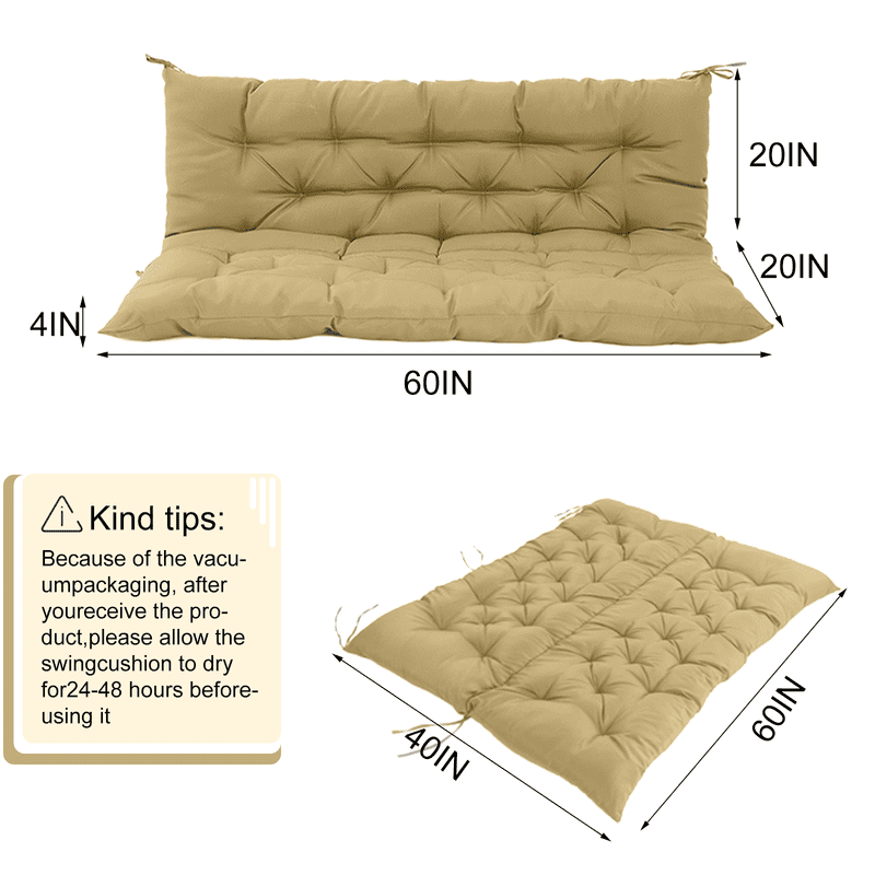 Outdoor Porch Swing Replacement Cushions, Waterproof Bench Chair cushion, 2-3 Seater Patio Swing cushion with Backrest and Ties, 4" thick