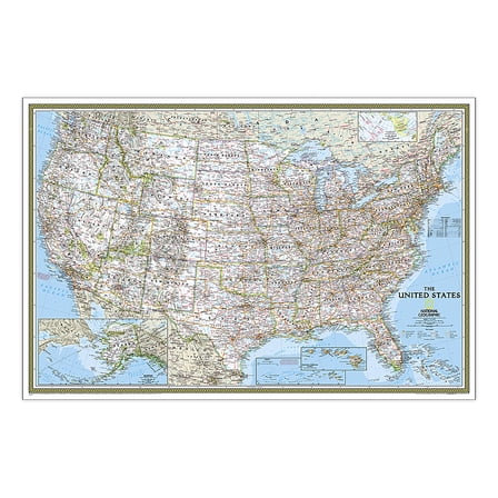 National Geographic United States Classic Map, Poster Size and Laminated, 36" x 24"