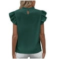 thumbnail image 5 of RYRJJ Women's Elegant Shirt Tops Ruffle Cap Sleeve Dressy Casual Blouses Keyhole Back Frill Trim Mock Neck Shirts(Green,S), 5 of 5