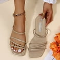 thumbnail image 2 of JeashCHAT Sandals for Women, Slide Sandals New Fashion Thin Strap Toe Flat Sandals (Khaki), 2 of 7