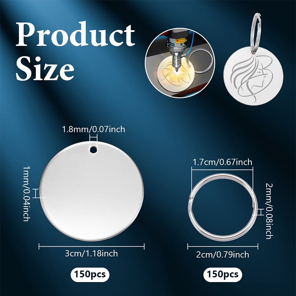 DIY Keychain Making Kits including 304 Stainless Steel Stamping Blank Tag Pendants and Iron Split Key Rings Platinum & Stainless Steel Color 30x1mm