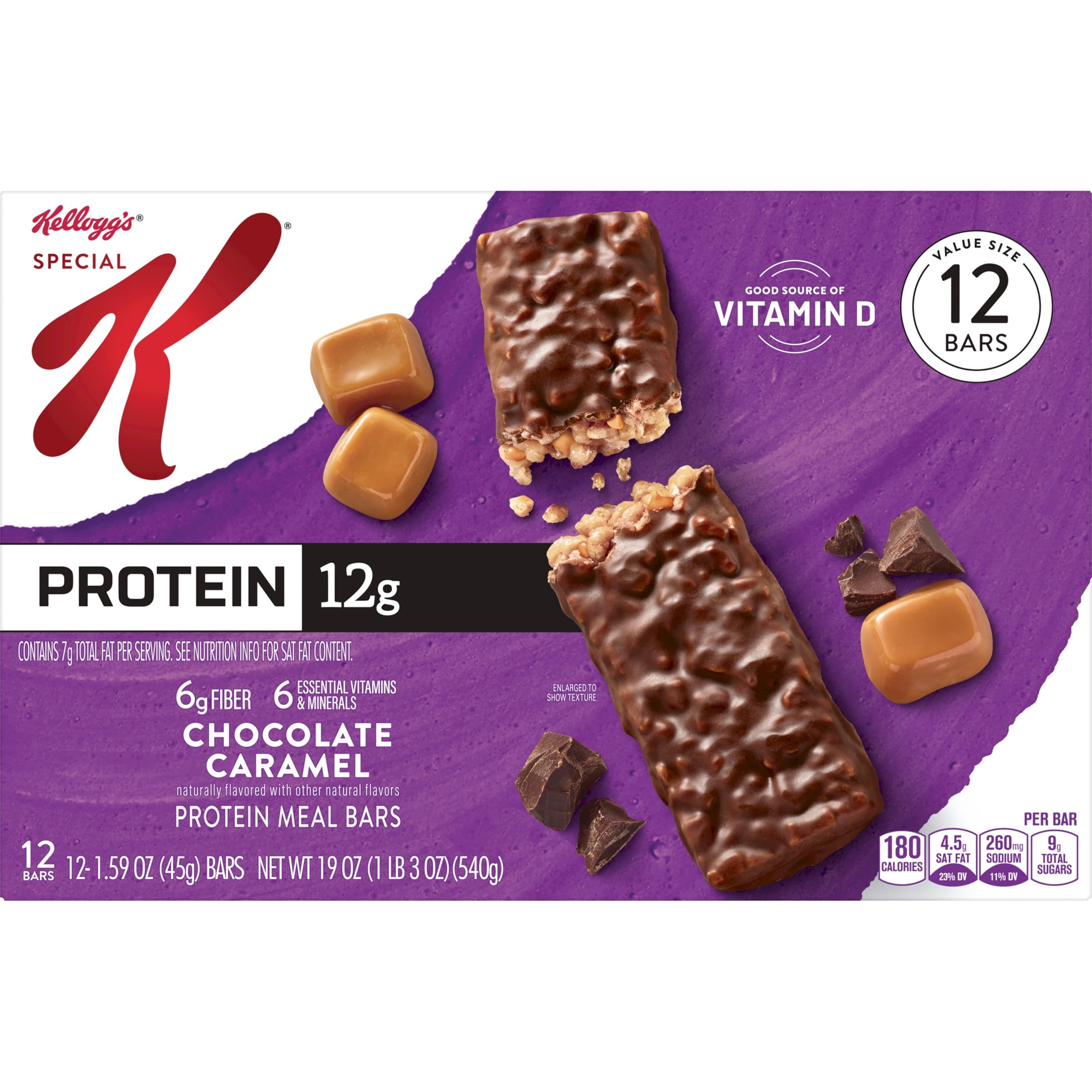 Special K Bar Chocolate Caramel Chewy Protein Meal Bars, 12g Protein Snacks, 19 oz, 12 Count