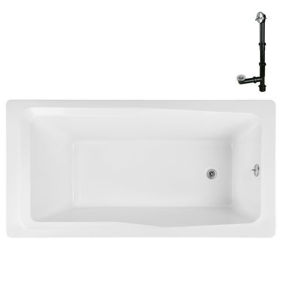 Streamline N-4440-763-CH 72 in. x 36 in. Acrylic Soaking Drop-In Bathtub in Glossy White, With External Drain in Polished Chrome