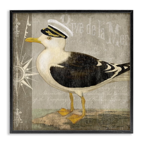 Stupell Industries Rustic Lodge Little Maritime Seagull Black Framed Giclee Art, 12 x 12, by Suzanne Nicoll