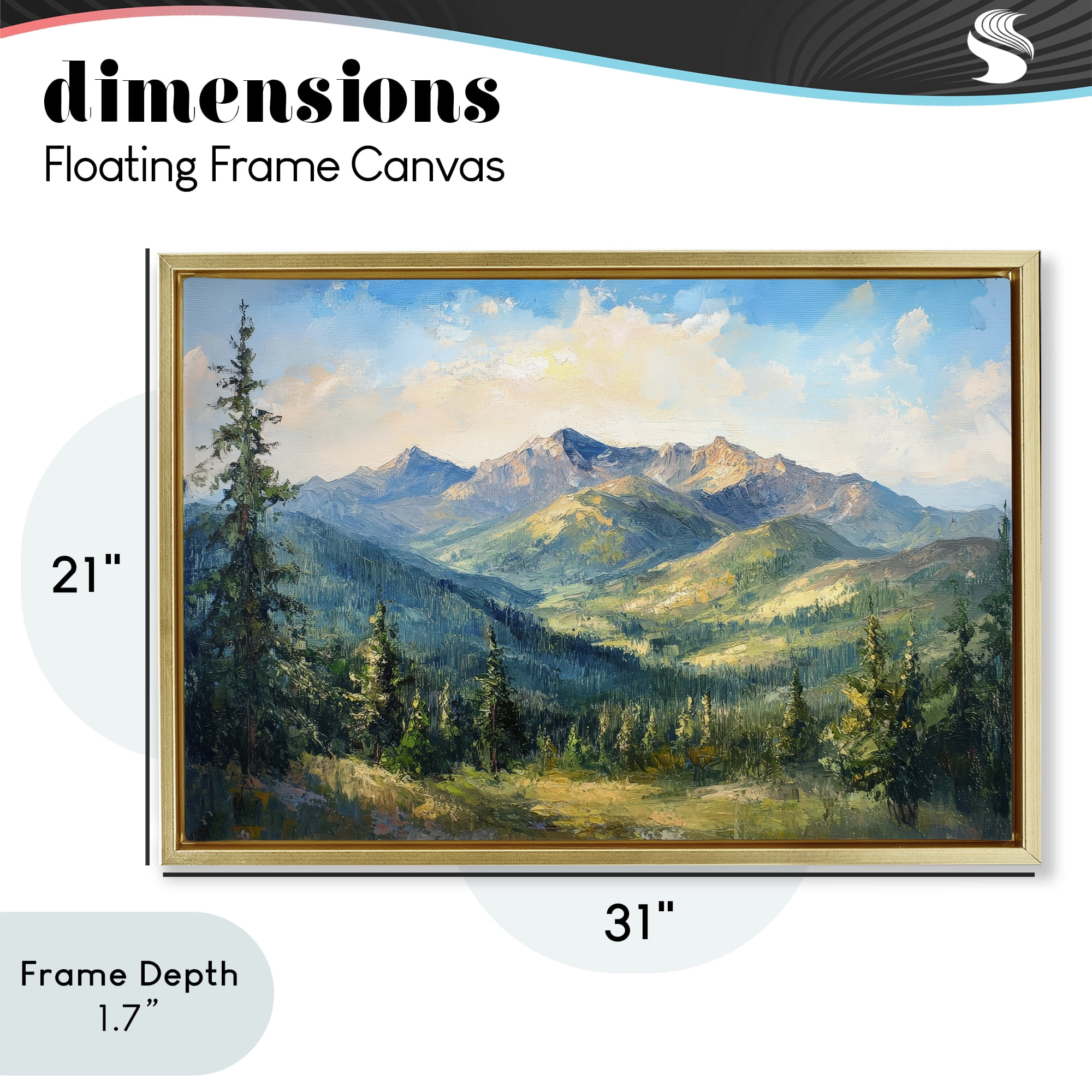 Stupell Industries Valley In The Mountains Gold Framed Floater Canvas Wall Art, design by Petal Prints Design
