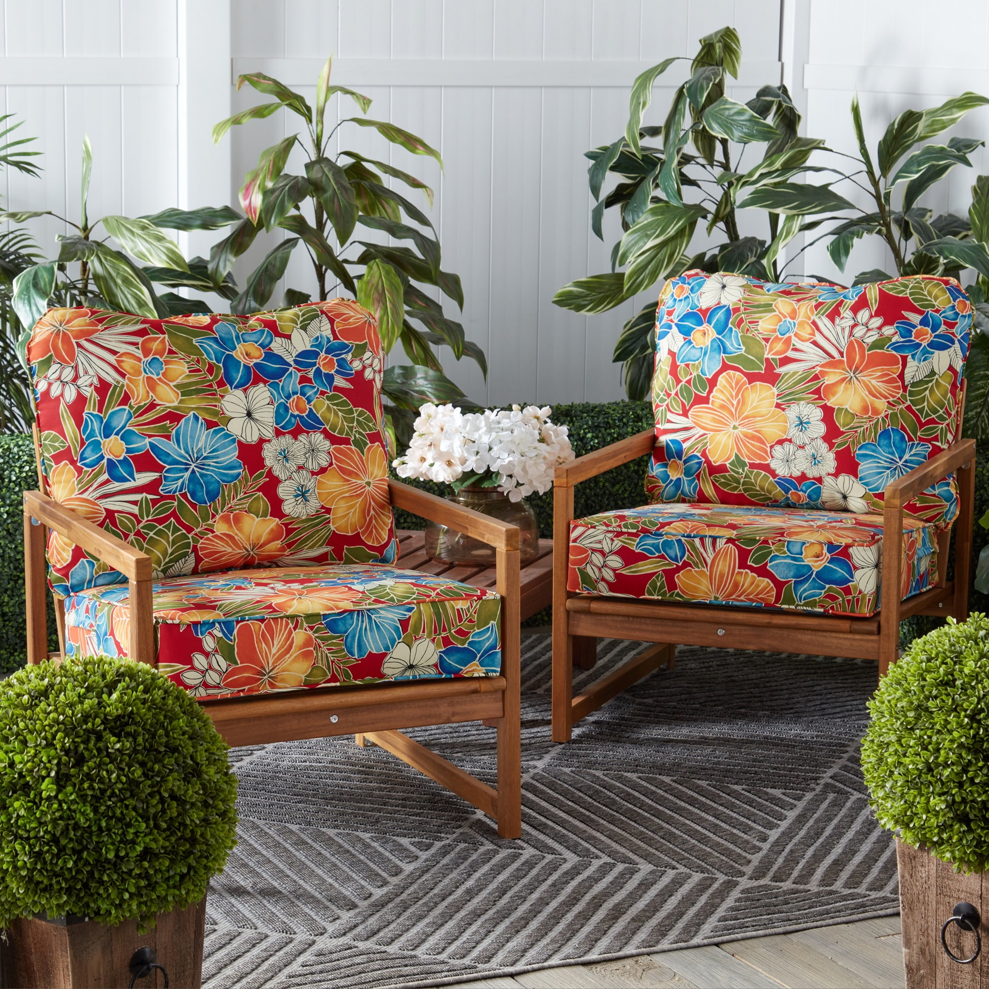 Greendale Home Fashions Outdoor 2-Piece Reversible Deep Seat Cushion Set, Aloha Red