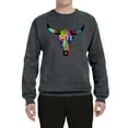 thumbnail image 2 of Wild Bobby, Colorful Rainbow Cow Bull Skull Animal Lover Unisex Crewneck Graphic Sweatshirt, Charcoal, Small, 2 of 3