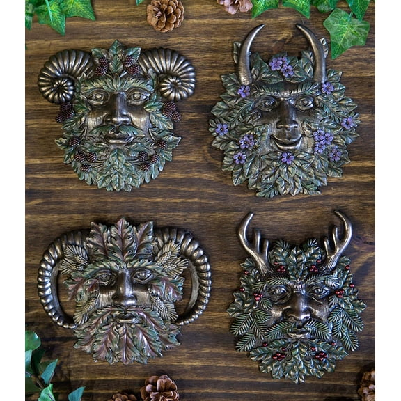Ebros Greenman Horned God Four Seasons Of The Year Set Winter Spring Summer Fall