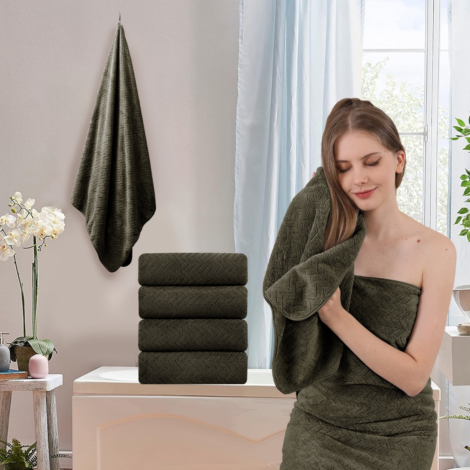 Beartech 3 Pack Microfiber Bath Towel Set Soft & Quickly Dry Bathroom Towel,Super absorbent Plush Bath Sheet Towel Oversized Towels Hotel Shower Towel-Dark Brown