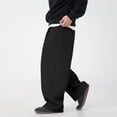 thumbnail image 6 of Men's Baggy Sweatpants Wide Leg Lounge Casual Jogging Pants High Waist Drawstring 2 Deep Pockets Open Bottom Workout Athletic Outfits Loose Joggers Pants Fashion Streetwear Soft Fabric Black L, 6 of 6