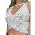 thumbnail image 4 of VISgogo Tops cortos para mujer, cuello halter, sin mangas, cruzado, cruzado, de color sólido, de punto, camiseta delgada para damas VISgogo moda, 4 of 9
