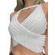 thumbnail image 4 of VISgogo Tops cortos para mujer, cuello halter, sin mangas, cruzado, cruzado, de color sólido, de punto, camiseta delgada para damas VISgogo moda, 4 of 9
