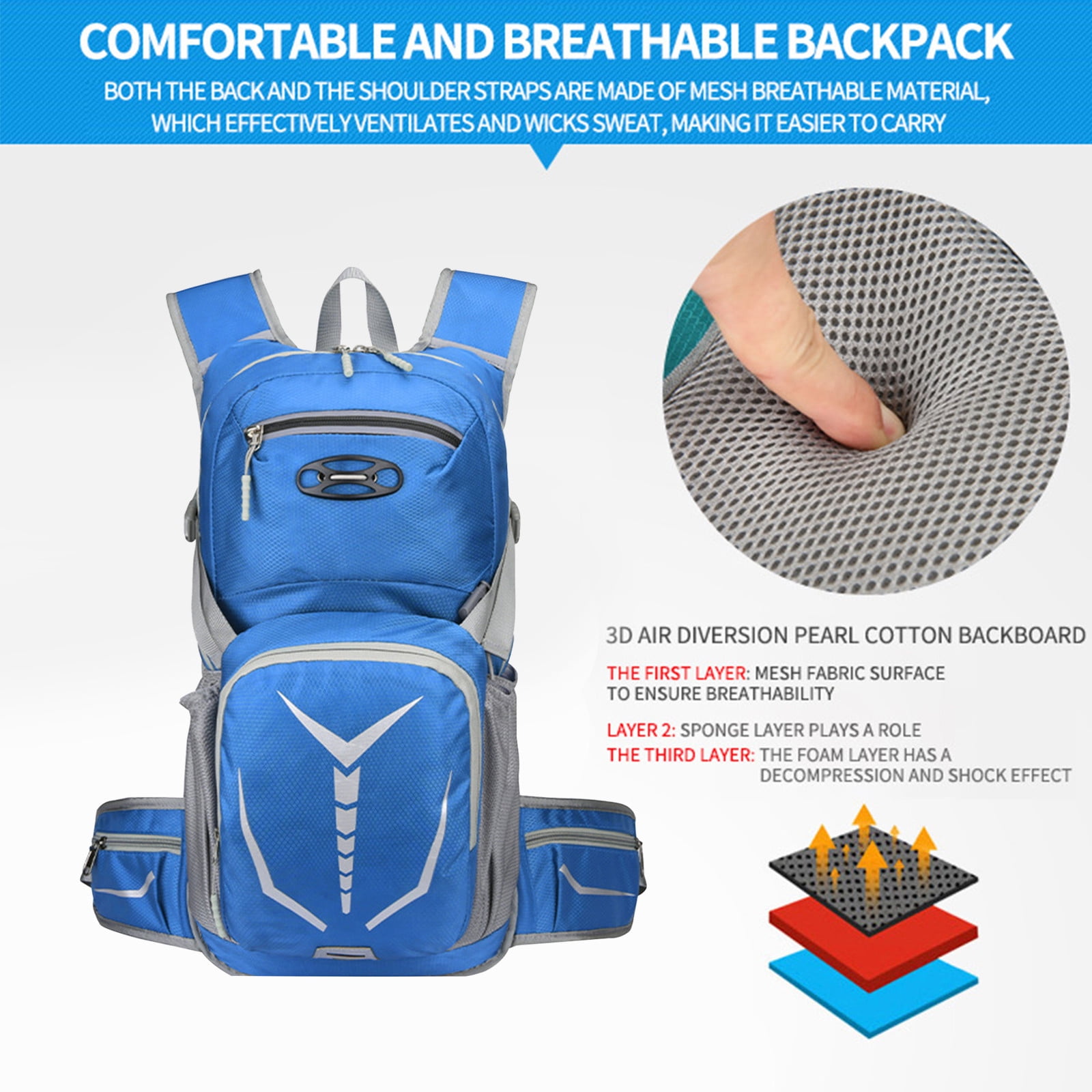 Sac à Dos D'Hydratation 22L Avec Poche D'Eau 2L - Imperméable Avec Housse De Pluie - Pour Randonnée, Vélo, Course (Réfléchissant) - 2