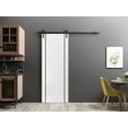 thumbnail image 3 of Sturdy Barn Door 32 x 80 inches | Planum 0016 White Silk with Frosted Glass | 6.6FT Rail Hangers Heavy Hardware Set | Solid Panel Interior Doors, 3 of 6