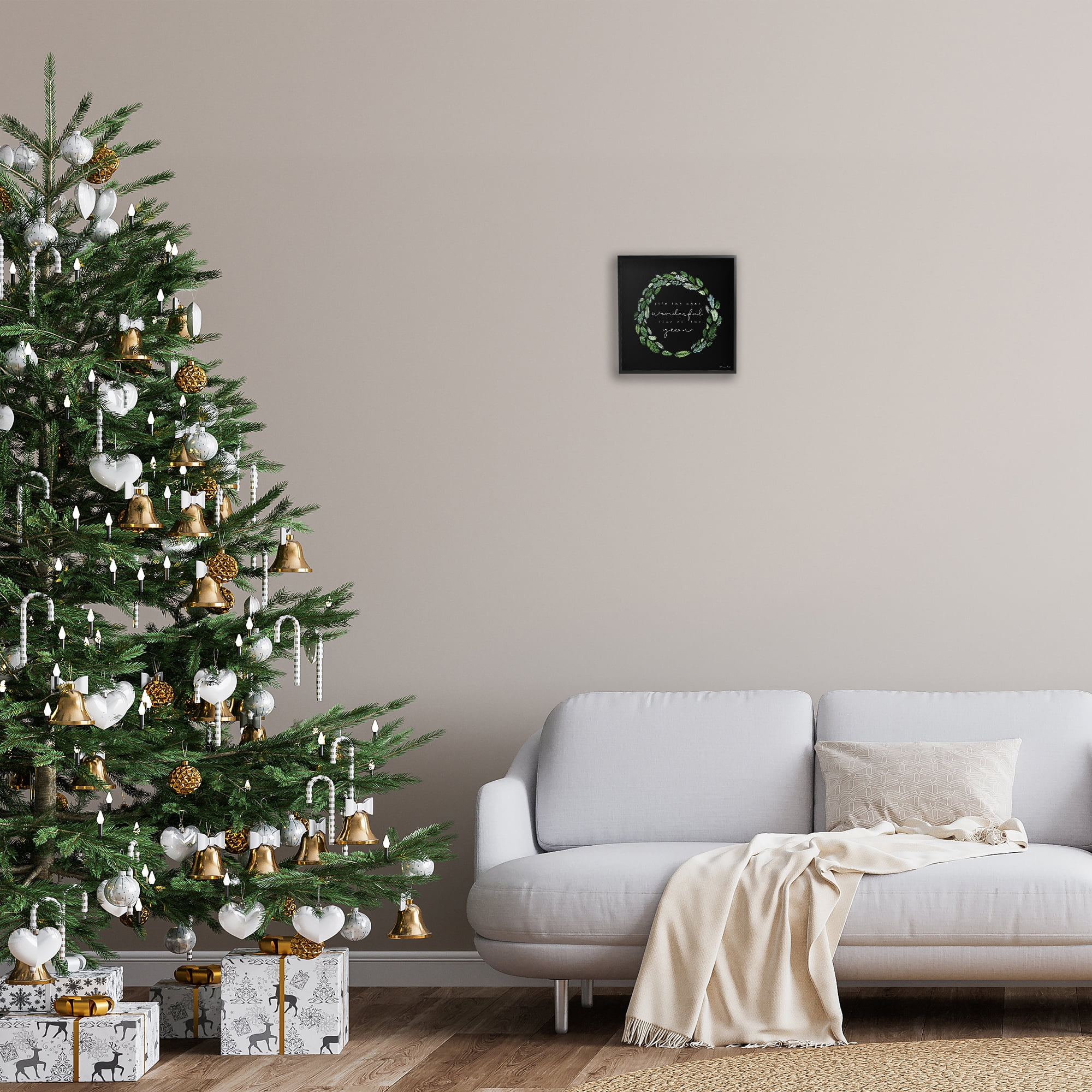 Stupell Industries Minimal Holiday Wreath Holiday Painting Black Framed Art Prints Wall Art, 12 x 12