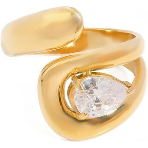 Dainty Adjustable Cubic Zirconia Ring for Women Gold Plated Stackable Wrap Ring Sparkling CZ Wedding Eternity Band Comfort Fit Middle Thumb Finger Hypoallergenic Stainless Steel Fashion Jewelry