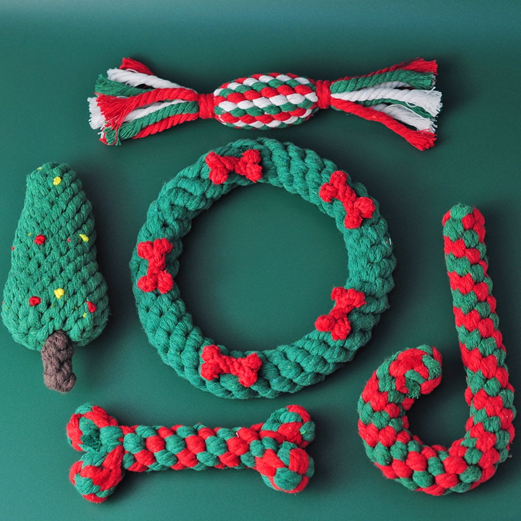 5 Pcs Christmas Theme Dog Chew Toy Rope Body Interactive for Puppy Breed Reducing Bore Dog Chew for Puppy Home Gift