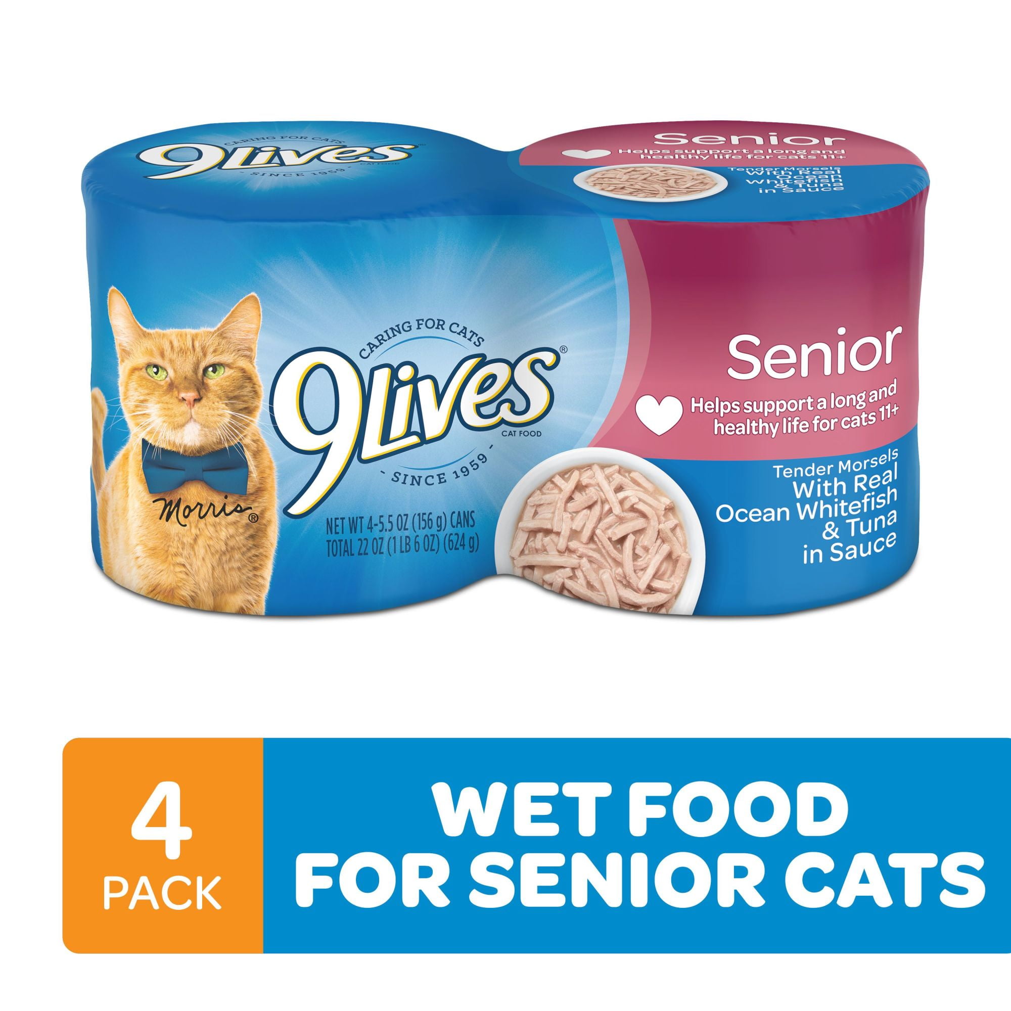 (6 pack) 9Lives Wet Senior Cat Food with Real Ocean Whitefish & Tuna in Sauce, 5.5 Ounce Can (Pack of 4)