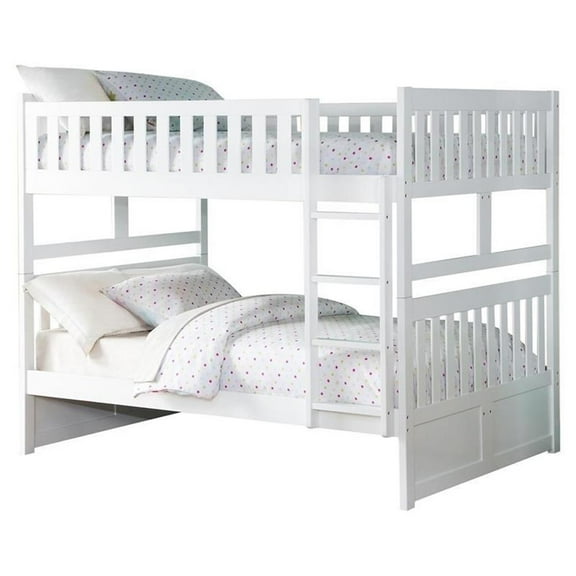 Pemberly Row Transitional Wood Full over Full Bunk Bed in White