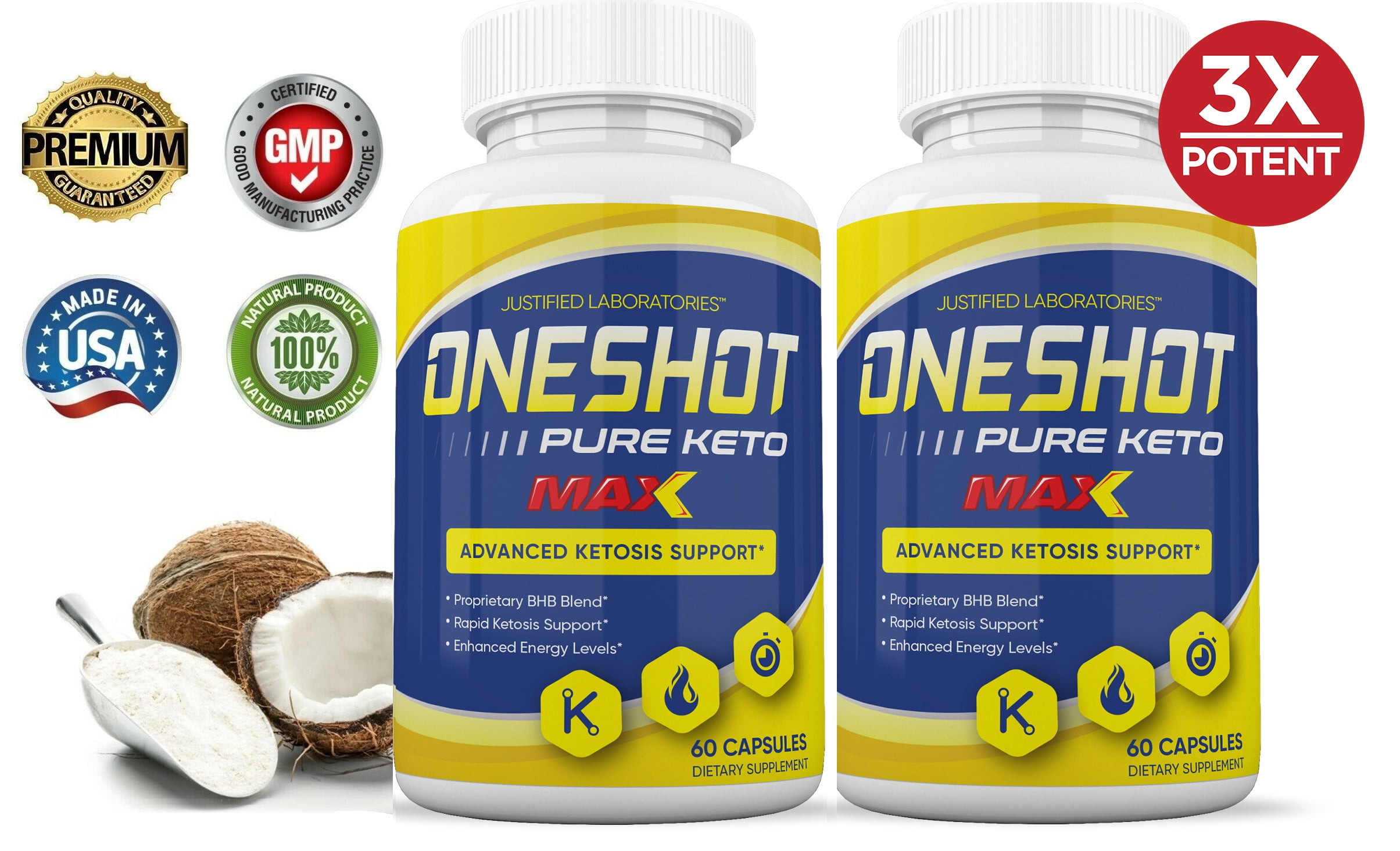 One Shot Pure Keto PIlls BHB 1200MG Keto Diet Pills Real BHB Salts